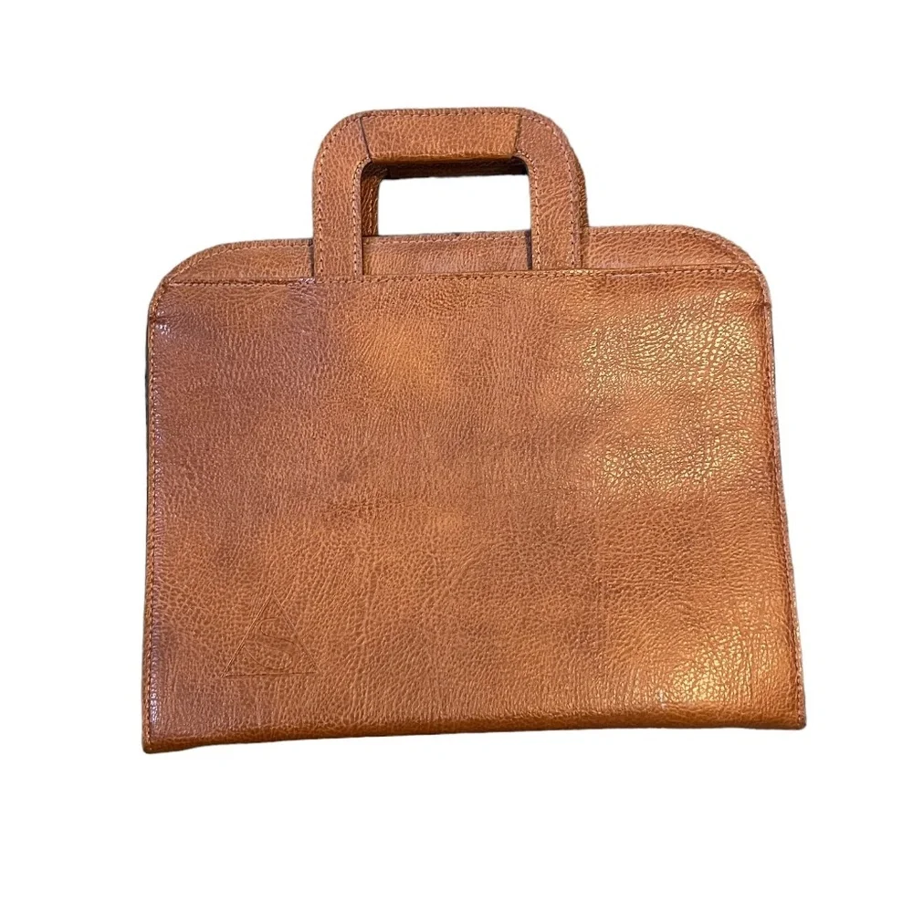 Handmade Brown Leather Portfolio/Document Binder Textured Leather Top Handle Bag